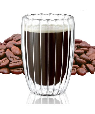 Szklanka kufel PODWÓJNE DNO do Napojów Kawy Herbaty Drinków Retro RYFLOWANA