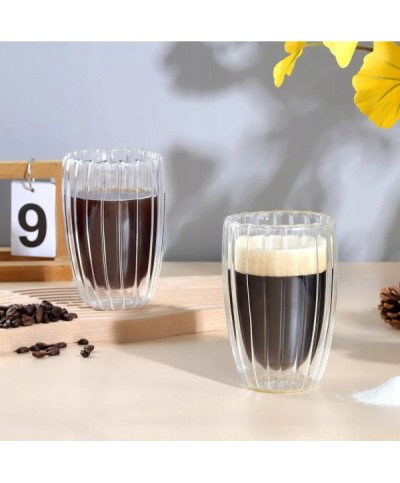 Szklanka kufel PODWÓJNE DNO do Napojów Kawy Herbaty Drinków Retro RYFLOWANA