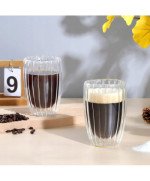 Szklanka kufel PODWÓJNE DNO do Napojów Kawy Herbaty Drinków Retro RYFLOWANA