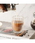Szklanka kufel PODWÓJNE DNO do Napojów Kawy Herbaty Drinków Retro RYFLOWANA