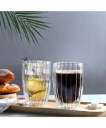 Szklanka kufel PODWÓJNE DNO do Napojów Kawy Herbaty Drinków Retro RYFLOWANA