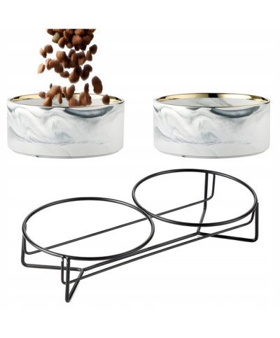 MISKA CERAMICZNA PODWÓJNA DLA PSA I KOTA MISKI DREWNIANA PODSTAWA 2x400ml