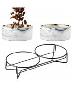 MISKA CERAMICZNA PODWÓJNA DLA PSA I KOTA MISKI DREWNIANA PODSTAWA 2x400ml