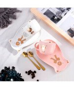 KUBEK CERAMICZNY 200ML Z POKRYWKĄ PODSTAWKĄ KOT KAWY TALERZYKIEM SPODKIEM