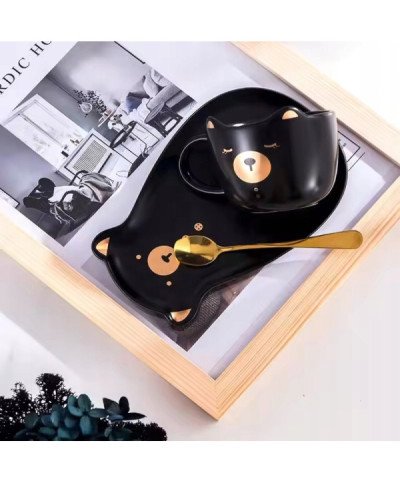 KUBEK CERAMICZNY 200ML Z POKRYWKĄ PODSTAWKĄ KOT KAWY TALERZYKIEM SPODKIEM