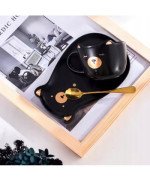 KUBEK CERAMICZNY 200ML Z POKRYWKĄ PODSTAWKĄ KOT KAWY TALERZYKIEM SPODKIEM