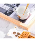 KUBEK CERAMICZNY 200ML Z POKRYWKĄ PODSTAWKĄ KOT KAWY TALERZYKIEM SPODKIEM