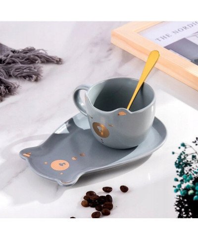 KUBEK CERAMICZNY 200ML Z POKRYWKĄ PODSTAWKĄ KOT KAWY TALERZYKIEM SPODKIEM