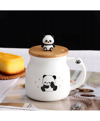 KUBEK CERAMICZNY 350ML Z ŁYŻECZKĄ + POKRYWKĄ PANDA MIŚ DO KAWY HERBATY DUŻY