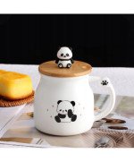 KUBEK CERAMICZNY 350ML Z ŁYŻECZKĄ + POKRYWKĄ PANDA MIŚ DO KAWY HERBATY DUŻY