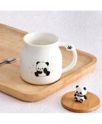 KUBEK CERAMICZNY 350ML Z ŁYŻECZKĄ + POKRYWKĄ PANDA MIŚ DO KAWY HERBATY DUŻY