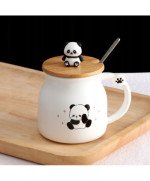 KUBEK CERAMICZNY 350ML Z ŁYŻECZKĄ + POKRYWKĄ PANDA MIŚ DO KAWY HERBATY DUŻY
