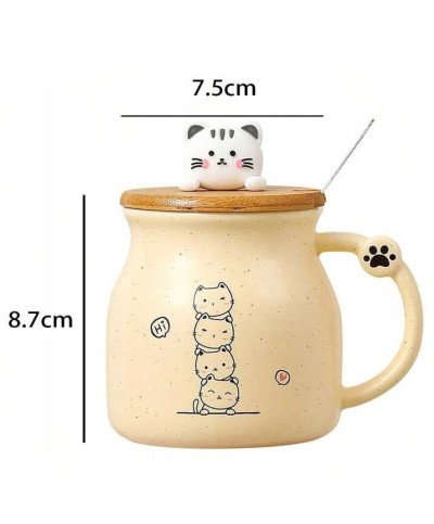 KUBEK CERAMICZNY 350ML Z ŁYŻECZKĄ + POKRYWKĄ KOT DO KAWY HERBATY DUŻY CUTE