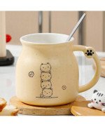 KUBEK CERAMICZNY 350ML Z ŁYŻECZKĄ + POKRYWKĄ KOT DO KAWY HERBATY DUŻY CUTE