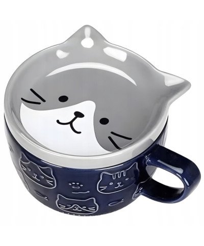 KUBEK CERAMICZNY 350ML Z POKRYWKĄ PODSTAWKĄ KOT DO KAWY HERBATY DUŻY CUTE