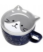 KUBEK CERAMICZNY 350ML Z POKRYWKĄ PODSTAWKĄ KOT DO KAWY HERBATY DUŻY CUTE