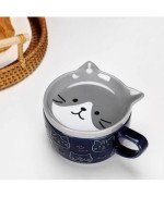 KUBEK CERAMICZNY 350ML Z POKRYWKĄ PODSTAWKĄ KOT DO KAWY HERBATY DUŻY CUTE