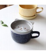 KUBEK CERAMICZNY 350ML Z POKRYWKĄ PODSTAWKĄ KOT DO KAWY HERBATY DUŻY CUTE