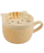 KUBEK CERAMICZNY 350ML Z POKRYWKĄ PODSTAWKĄ KOT DO KAWY HERBATY DUŻY CUTE