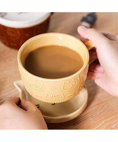 KUBEK CERAMICZNY 350ML Z POKRYWKĄ PODSTAWKĄ KOT DO KAWY HERBATY DUŻY CUTE