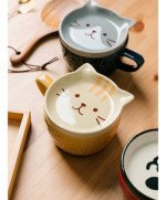 KUBEK CERAMICZNY 350ML Z POKRYWKĄ PODSTAWKĄ KOT DO KAWY HERBATY DUŻY CUTE