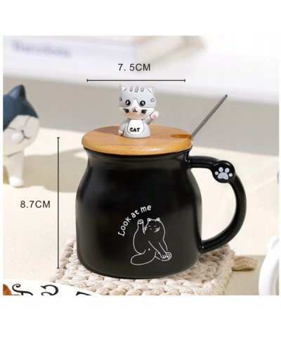 KUBEK CERAMICZNY 350ML Z ŁYŻECZKĄ + POKRYWKĄ KOT DO KAWY HERBATY DUŻY CUTE