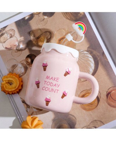 KUBEK CERAMICZNY 450ML ZE SŁOMKĄ + POKRYWKĄ DO KAWY HERBATY DUŻY NAPOJU