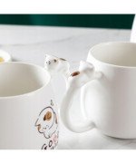 KUBEK CERAMICZNY 400ML Z ŁYŻECZKĄ + POKRYWKĄ KOT DO KAWY HERBATY DUŻY CUTE