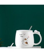 KUBEK CERAMICZNY 400ML Z ŁYŻECZKĄ + POKRYWKĄ KOT DO KAWY HERBATY DUŻY CUTE