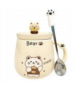 Duży KUBEK CERAMICZNY MIŚ do picia herbaty ziół kawy czekolady z pokrywką