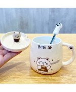 Duży KUBEK CERAMICZNY MIŚ do picia herbaty ziół kawy czekolady z pokrywką