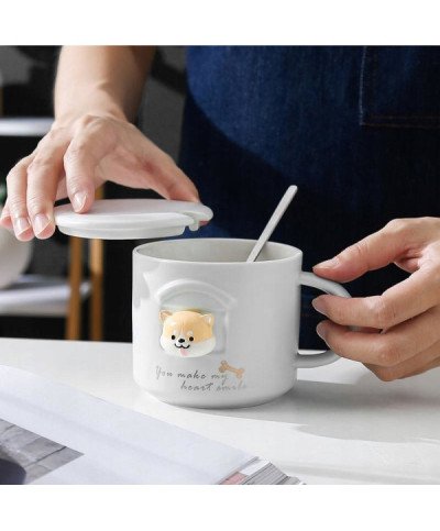 KUBEK CERAMICZNY 350ML Z ŁYŻECZKĄ + POKRYWKĄ PIES DO KAWY HERBATY DUŻY CUTE