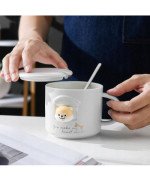 KUBEK CERAMICZNY 350ML Z ŁYŻECZKĄ + POKRYWKĄ PIES DO KAWY HERBATY DUŻY CUTE
