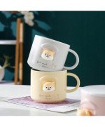 KUBEK CERAMICZNY 350ML Z ŁYŻECZKĄ + POKRYWKĄ PIES DO KAWY HERBATY DUŻY CUTE