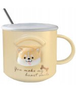KUBEK CERAMICZNY 350ML Z ŁYŻECZKĄ + POKRYWKĄ PIES DO KAWY HERBATY DUŻY CUTE