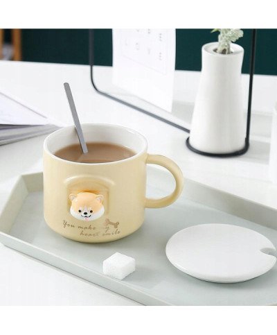 KUBEK CERAMICZNY 350ML Z ŁYŻECZKĄ + POKRYWKĄ PIES DO KAWY HERBATY DUŻY CUTE