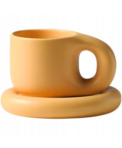 KUBEK CERAMICZNY 400ML Z GRUBYM UCHEM PODSTAWKĄ KAWY HERBATY DUŻY SPODKIEM