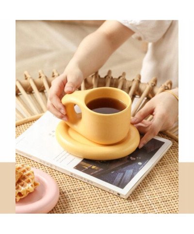 KUBEK CERAMICZNY 400ML Z GRUBYM UCHEM PODSTAWKĄ KAWY HERBATY DUŻY SPODKIEM