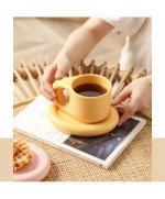 KUBEK CERAMICZNY 400ML Z GRUBYM UCHEM PODSTAWKĄ KAWY HERBATY DUŻY SPODKIEM