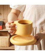 KUBEK CERAMICZNY 400ML Z GRUBYM UCHEM PODSTAWKĄ KAWY HERBATY DUŻY SPODKIEM