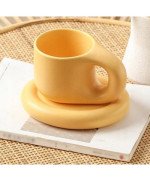 KUBEK CERAMICZNY 400ML Z GRUBYM UCHEM PODSTAWKĄ KAWY HERBATY DUŻY SPODKIEM