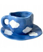 KUBEK CERAMICZNY 400ML Z PODSTAWKĄ DO KAWY HERBATY DUŻY CHMURKA ZE SPODKIEM