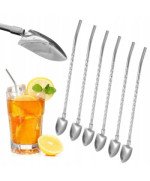SREBRNE SŁOMKI Z ŁYŻECZKĄ EKO RURKI do napojów METALOWE wielorazowe słomki