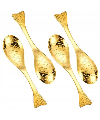 OZDOBNE ŁYŻKI ŁYŻECZKI DESEROWE ZE ZŁOTĄ RYBKĄ KOTEM STAL NIERDZEWNA SUS304