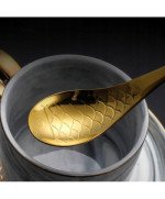 OZDOBNE ŁYŻKI ŁYŻECZKI DESEROWE ZE ZŁOTĄ RYBKĄ KOTEM STAL NIERDZEWNA SUS304