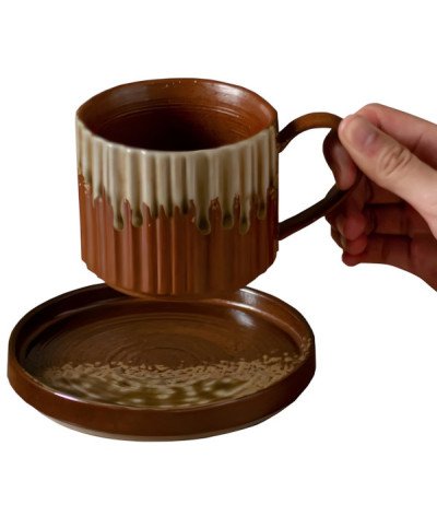 KUBEK CERAMICZNY 250ML Z PODSTAWKĄ DO KAWY HERBATY DUŻY NAPOJU ZE SPODKIEM