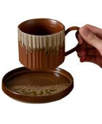 KUBEK CERAMICZNY 250ML Z PODSTAWKĄ DO KAWY HERBATY DUŻY NAPOJU ZE SPODKIEM