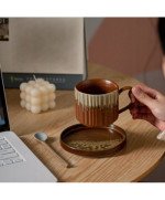 KUBEK CERAMICZNY 250ML Z PODSTAWKĄ DO KAWY HERBATY DUŻY NAPOJU ZE SPODKIEM