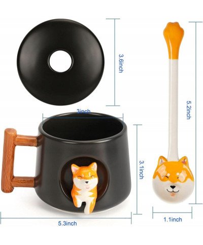 KUBEK CERAMICZNY 420ML Z ŁYŻECZKĄ + POKRYWKĄ PIES DO KAWY HERBATY DUŻY CUTE