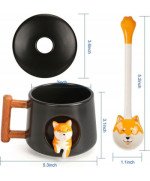 KUBEK CERAMICZNY 420ML Z ŁYŻECZKĄ + POKRYWKĄ PIES DO KAWY HERBATY DUŻY CUTE